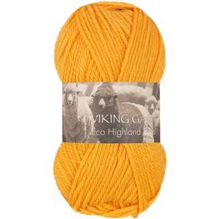 Viking Eco Highland Wool 245 Gul Indhold: 100% Uld Vægt/længde: 50 gram = ca. 110 meter Anbefalede pinde: 4-4.5 mm Strikkefasthed: 10 cm = 20 m Vask: Finvask Max 30 ºC / Tørres fladt.