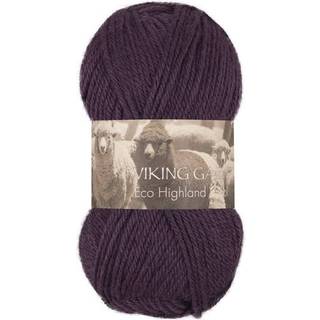 Viking Eco Highland Wool 269 Mørk lilla Indhold: 100% Uld Vægt/længde: 50 gram = ca. 110 meter Anbefalede pinde: 4-4.5 mm Strikkefasthed: 10 cm = 20 m Vask: Finvask Max 30 ºC / Tørres fladt.