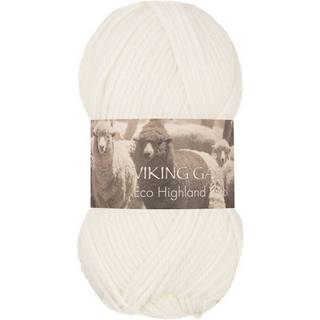Viking Eco Highland Wool 200 Hvid Indhold: 100% Uld Vægt/længde: 50 gram = ca. 110 meter Anbefalede pinde: 4-4.5 mm Strikkefasthed: 10 cm = 20 m Vask: Finvask Max 30 ºC / Tørres fladt.