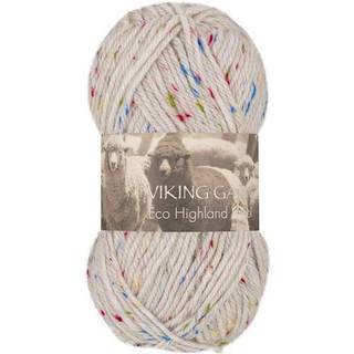 Viking Eco Highland Wool 270 Hvid Tutti Frutti Indhold: 100% Uld Vægt/længde: 50 gram = ca. 110 meter Anbefalede pinde: 4-4.5 mm Strikkefasthed: 10 cm = 20 m Vask: Finvask Max 30 ºC / Tørres fladt.