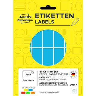 Avery 51047 Farvede etiketter 50x19mm 540 etiketter