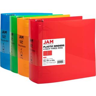 JAM PAPIR Plast 4 tommer ringbind - Assorteret 3 ringbind (rd bl grn & orange) - 4/pakke