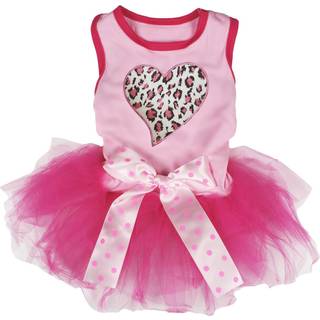Petitebella Pink Leopard Heart hundekjole til hvalpe (Pink/Hot Pink Large)