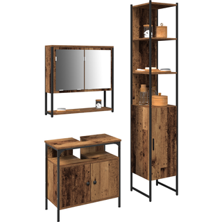 Badeværelsesmøbel sæt med dør 3 pcs Gammelt træ Konstrueret træ