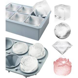 2Pack Silicone Square and Round Ice Cube Bakker til fryser - Sfære Rose Diamond Ice Forme til whiskycocktails & DIY Gray