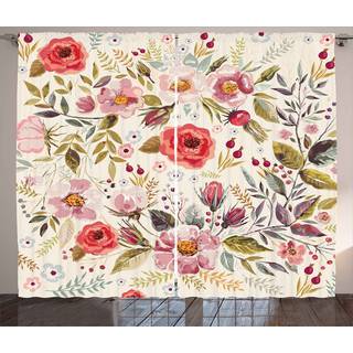 Ambesonne shabby flora gardiner akvarell abstrakt vår vallmo blommor rosor knoppar lämnar romantiskt tryck vardagsrum sovrum fönster draperar 2 p