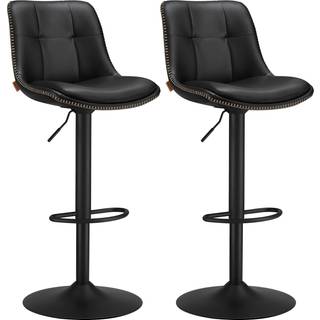 VASAGLE LJB095B01 Bar Stools Set of 2 Bar Chairs Height Adjustable Swivel Kitchen Stools Quilted PU Cover with Backrest and Footrest Dining Counter St