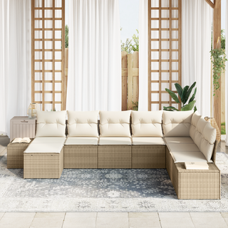 Havesofa Sæt Med Pude 8 Dele Beige 319 X 209 X 85 Cm Poly Rattan