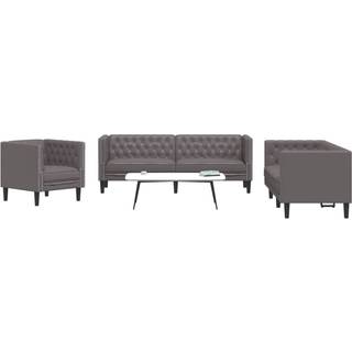 3-personers Chesterfield-sofasæt kunstlæder grå