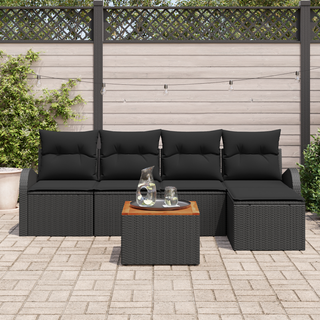 Havesofa Sæt med opbevaring 6 pcs Sort polyrattan