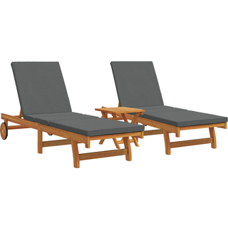 Flytbare Solsenge 2 stk med Bord & Pude i Solid Akacietræ