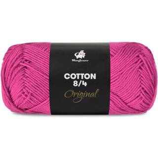 Mayflower Cotton 8/4 1470 Kirsebær rød Indhold: 100% Bomuld Vægt/længde: 50 gram = ca. 170 meter Anbefalede pinde: 3.0-3.5 mm Anbefalede hæklenål: 2.5-3.0 mm Strikkefasthed: 10 x 10 cm = 27 m x 36 p Maskinvask 60ºC / Tørres fladt.