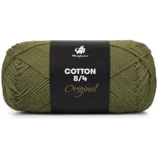 Mayflower Cotton 8/4 1487 Lys armygrøn Indhold: 100% Bomuld Vægt/længde: 50 gram = ca. 170 meter Anbefalede pinde: 3.0-3.5 mm Anbefalede hæklenål: 2.5-3.0 mm Strikkefasthed: 10 x 10 cm = 27 m x 36 p Maskinvask 60ºC / Tørres fladt.