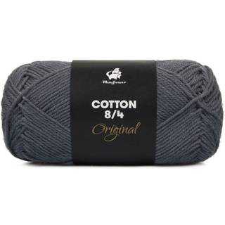 Mayflower Cotton 8/4 1442 Mørkegrå Indhold: 100% Bomuld Vægt/længde: 50 gram = ca. 170 meter Anbefalede pinde: 3.0-3.5 mm Anbefalede hæklenål: 2.5-3.0 mm Strikkefasthed: 10 x 10 cm = 27 m x 36 p Maskinvask 60ºC / Tørres fladt.