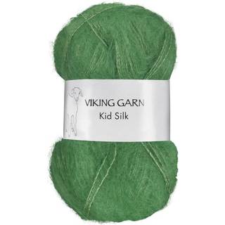 Viking Kid-Silk 332 Grøn Indhold: 77% Kid Mohair, 23% silke Vægt/længde: 25 g = ca. 200 meter Anbefalede pinde: 3 mm Strikkefasthed: 10 cm = 24 m Vask: Max 30 °C / Tørres fladt.