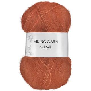 Viking Kid-Silk 355 Brændt orange Indhold: 77% Kid Mohair, 23% silke Vægt/længde: 25 g = ca. 200 meter Anbefalede pinde: 3 mm Strikkefasthed: 10 cm = 24 m Vask: Max 30 °C / Tørres fladt.