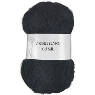 Viking Kid-Silk 303 Sort Indhold: 77% Kid Mohair, 23% silke Vægt/længde: 25 g = ca. 200 meter Anbefalede pinde: 3 mm Strikkefasthed: 10 cm = 24 m Vask: Max 30 °C / Tørres fladt.