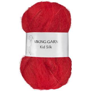 Viking Kid-Silk 350 Rød Indhold: 77% Kid Mohair, 23% silke Vægt/længde: 25 g = ca. 200 meter Anbefalede pinde: 3 mm Strikkefasthed: 10 cm = 24 m Vask: Max 30 °C / Tørres fladt.