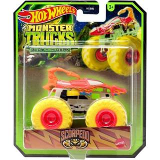 Hot Wheels Monster Trucks Glow in The Dark Scorpedo 1:64 skala orange med gule hjul 2024 Diecast