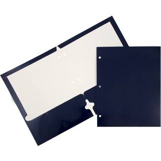 JAM PAPIR Lamineret to-lommers blank 3-hullers skolemapper - Letter-strrelse - Hjglans marinebl - Bulk 50/kasse