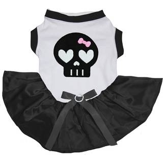 Petitebella Black Skull Face hundekjole (hvid/sort medium)