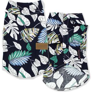 Parisian Pet Palm Leaves Dog Shirt - 100% Bomuld Sommertj - Stilfuldt strandtj - Krog og lkke lukning - Maskinvaskbar til mellemstore hunde -