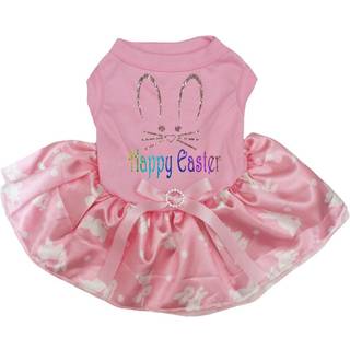 Petitebella Bunny Face Glad pske hundekjole til hvalpe (Pink/Pink Bunny Dots Medium)