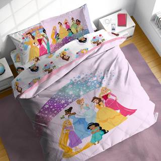 Disney Princess Full Comforter Set - 7 -stycken barnsängar Inkluderar Comforter Sheets & Pillow Cover - Super Soft Rainbow Stars Microfiber Bed S