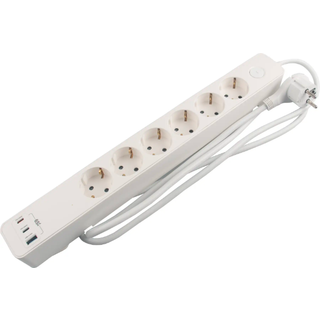 6-stikdåse schuko m/3 x USB PD65W 1,5 m - Elworks
