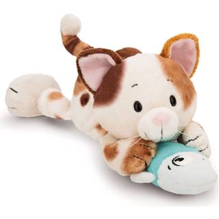 Nici: Plys lykkekat og fisk, liggende - 30 cm