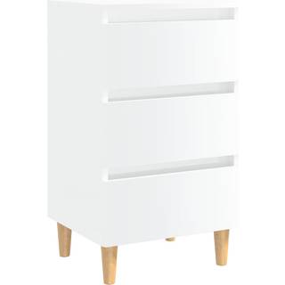 Sengeskab M. Massive Træben 40X35X69 Cm - 1 / Hvid højglans