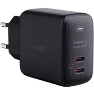 AUKEY Omnia II vægoplader 2xUSB-C PD, GaN, 45W - Sort