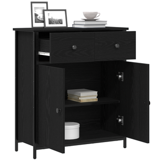 Sideboard Med Skuffe Sort Eg 70 X 30 X 80 Cm Konstrueret Træ
