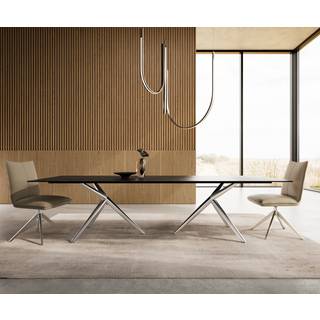 Esstisch Edge 300x100 Keramik Laminam®Noir Desir Braun Estelar rund Edelstahl