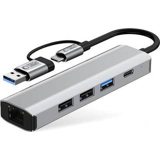 Tech-Protect HB03 5-i-1 USB-C-hubadapter med USB 2.0, USB 3.0, RJ45 Ethernet og Type-C - Rum grå