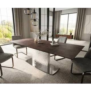 Esstisch Edge 180-220x90 Glas Antique-braun Wave Edelstahl ausziehbar - Braun