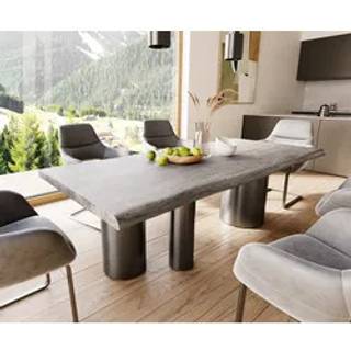 Esstisch Edge 220x100 XL Akazie Platin Troa Edelstahl Graphit Live-Edge