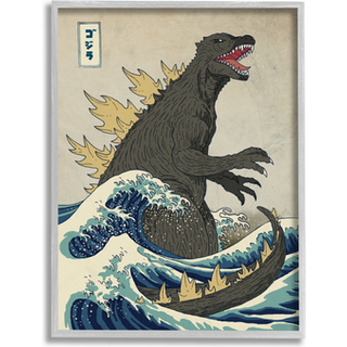 Sinden Industries Godzilla i Waves Eastern Poster Style Illustration inramad Giclee Art Design av konstnären Michael Buxton