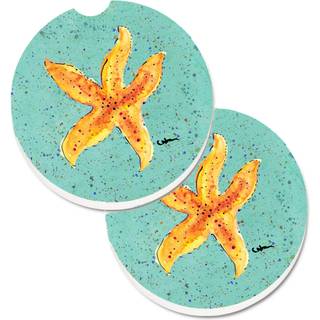 """" Caroline's Treasures Starfish on Teal Set med 2 Cup Holder Car Coasters 8527Carc 2.56 Multicolor """"
