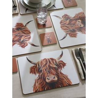 Next Sæt med 4 Hamish the Highland Cow Corkback Dækkeservietter og Bordskåner