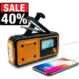 Solcelle håndsving nødradio m. powerbank og lommelygte - orange