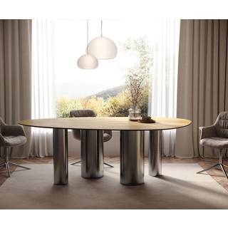 Esstisch Edge Oval 220x120 Keramik Laminam® Sabbia Eichefarbig Pilier Edelstahl Graphit