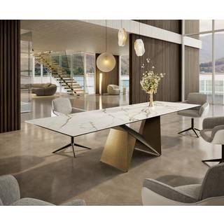 Esstisch Edge 300x100 Keramik Calacatta Luxe Weiß-Gold-Grau Origami Metallic Gold - Calacatta Luxe Weiß-Gold-Grau