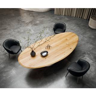 Esstisch Edge Oval 280x130x2,5 Eiche Natur Cono Metallic Silber Flow-Edge
