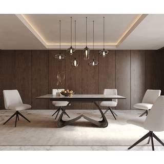 Esstisch Edge 200-300x100 Keramik Minas Melange Weiß-Beige W-Gestell Effektfinish Titan Ausziehbar - Weiß-Beige