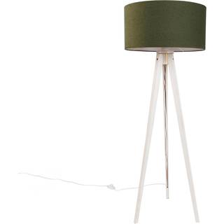 Tripod gulvlampe hvid med stofskærm mørkegrøn 50cm - Tripod Classic