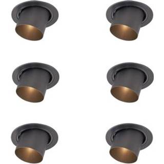 Sæt med 6 moderne indbygningsspots gunmetal GU10 50mm rund vipbar - Installa