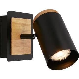 Briloner Vægspot Duta, udhæng 16 cm, sort/træfarvet, træ dæmpbar, Sort, Stue/spisestue, Metal