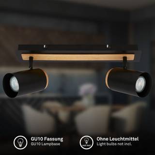 Briloner Loftspot Duta, længde 40 cm, sort/træfarvet, 2 lyskilder. dæmpbar, Sort, Stue/spisestue, Metal