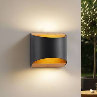 Lindby LED-væglampe Lenore, sort, metal, 13 cm, IP44